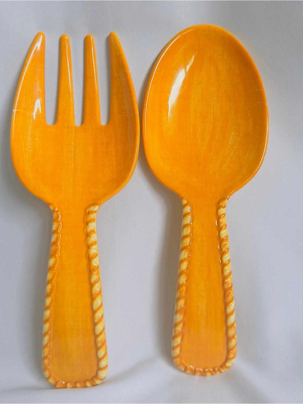 Melamine Kitchen Wall Hanging Decor Salad Fork & Spoon Yellow Orange 10.5"